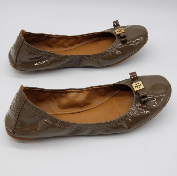 Tory Burch Eddie Bow Patent Leather Flats Olive Green Womens 8 - Picture 7 of 16